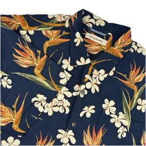Tommy Bahama XLX/TGT Island Camp Silk Hawaiian Shirt Mens Tropical Floral Navy